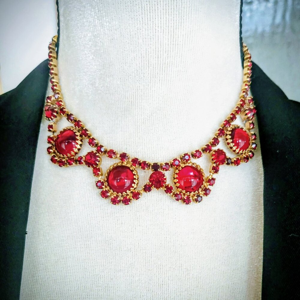 Vintage Red Rhinestone Choker Style Necklace